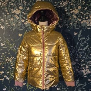 Reversible Gold & Pink Hooded Puffer Jacket
